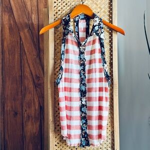 Free People Pink and White Fitted Ribbed Tank Top